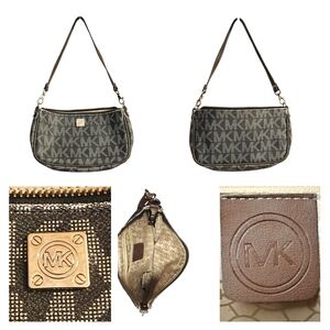 Michael Kors Gray and Gold Logo Shoulder Bag